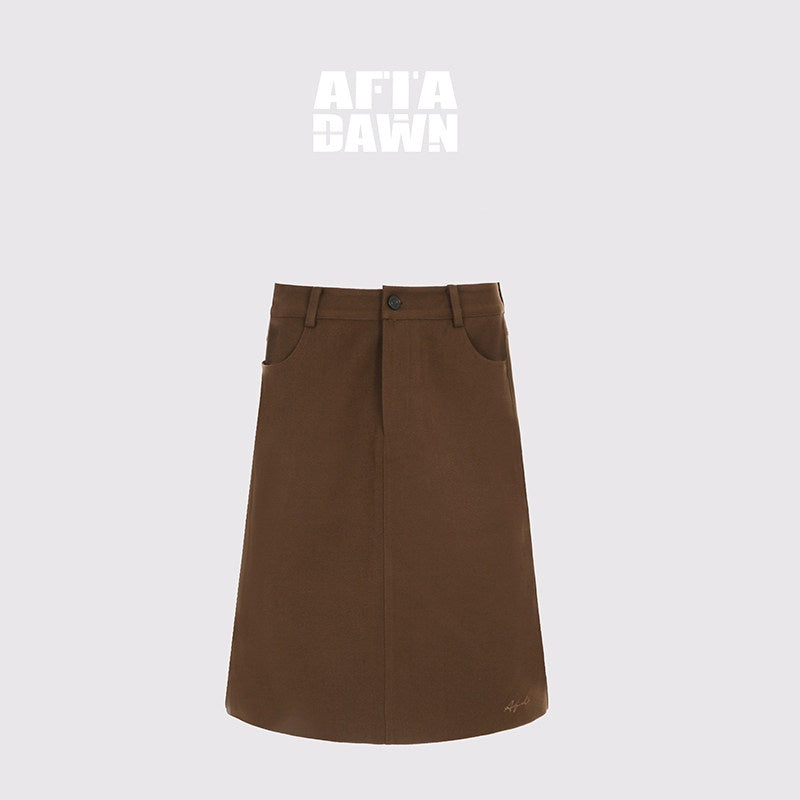 AFTADAWN_Brown_Lapel_Double_Zip_Pockets_A_Line_Women&