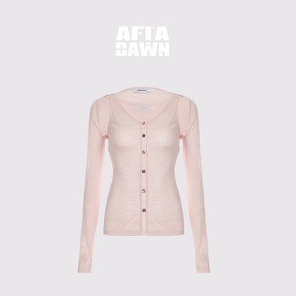 AFTADAWN_Brown_Pink_Openwork_Beaded_Placket_Women&