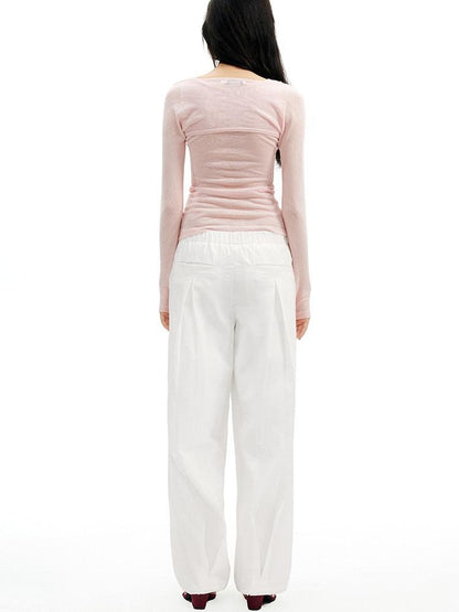 AFTADAWN Brown Pink Openwork Beaded Placket Women&