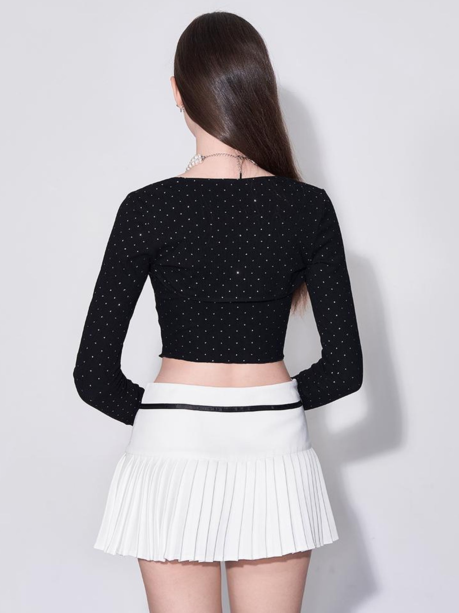 AFTADAWN Butterfly Bow Dot Patterned Bustier Top With Long Sleeve Overlay