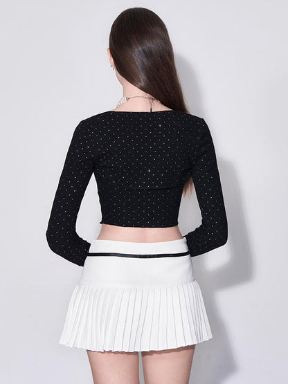 AFTADAWN Butterfly Bow Dot Patterned Bustier Top With Long Sleeve Overlay