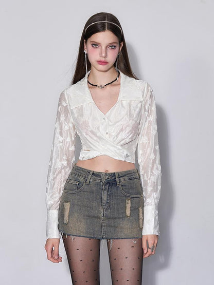 AFTADAWN Butterfly Dream Sheer Layering Shirt