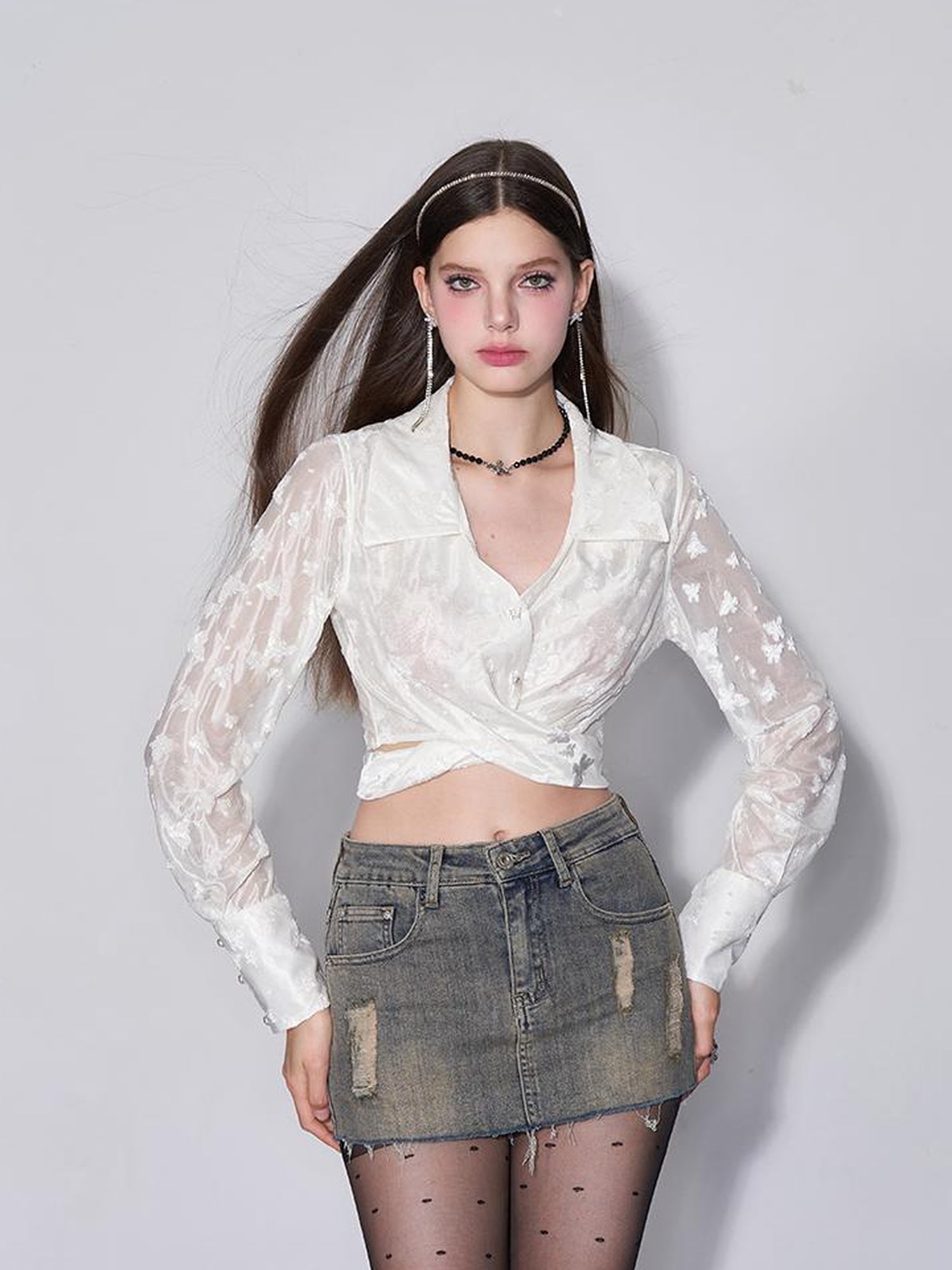 AFTADAWN Butterfly Dream Sheer Layering Shirt