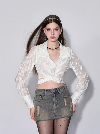 AFTADAWN Butterfly Dream Sheer Layering Shirt