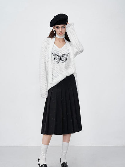 AFTADAWN Butterfly Embroidered V-Neck Sweater