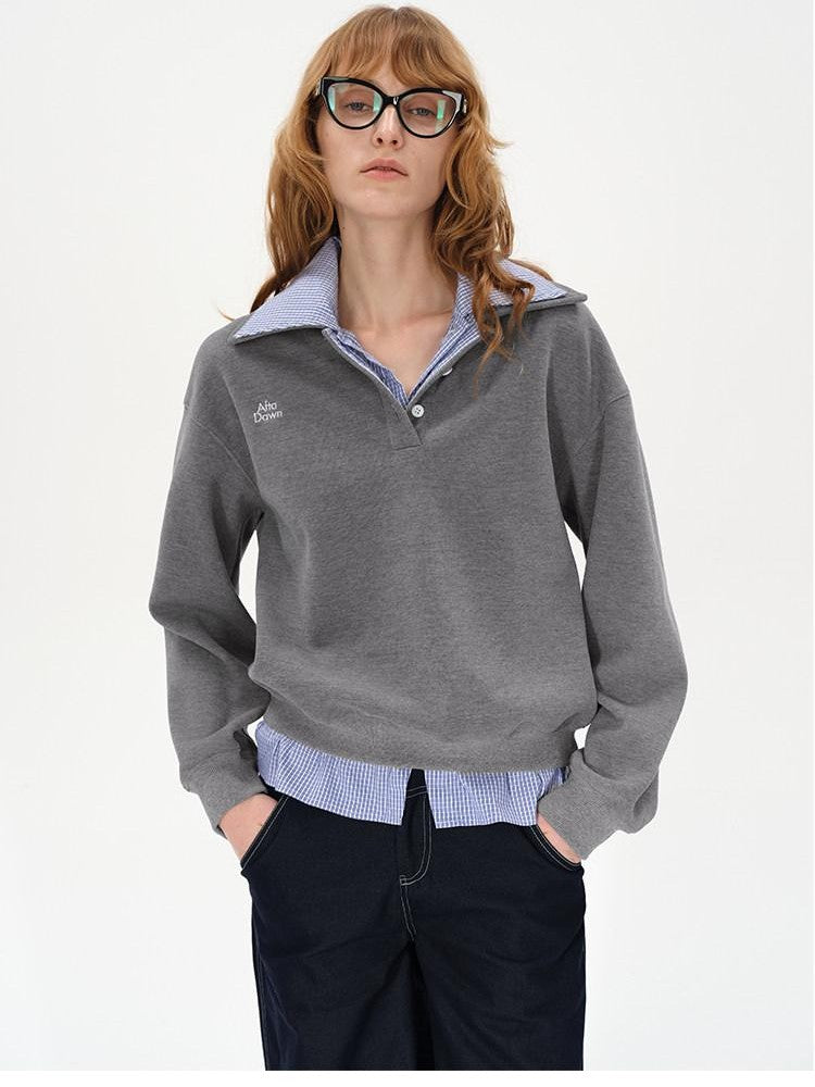 AFTADAWN Checked Patchwork Polo Collar Women&
