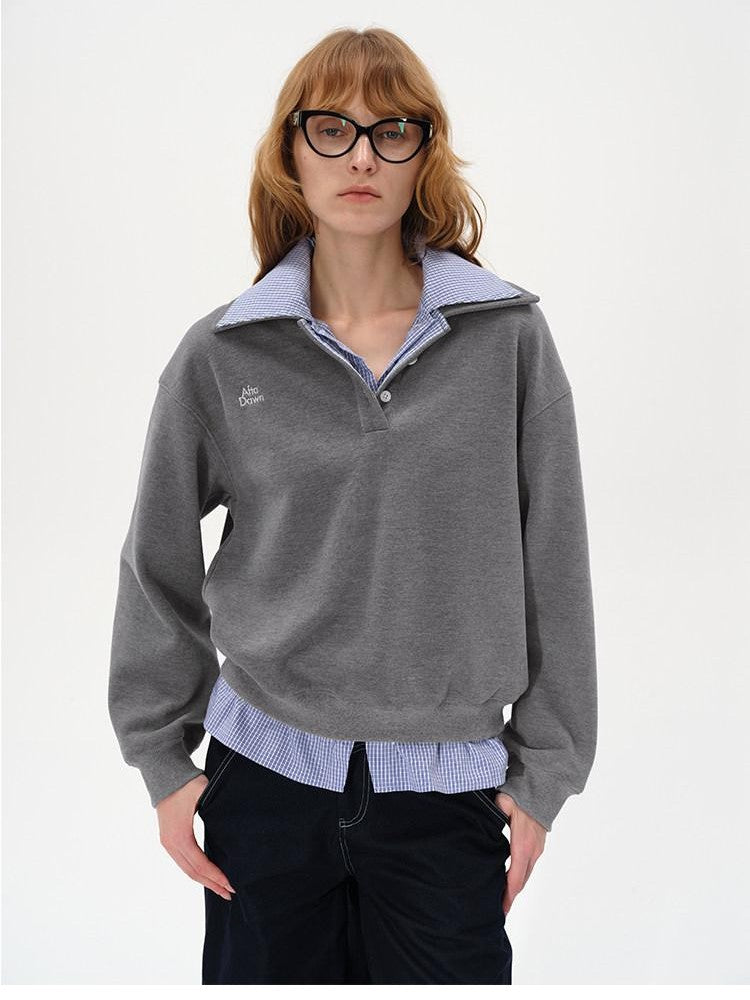 AFTADAWN Checked Patchwork Polo Collar Women&