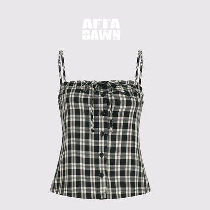 AFTADAWN_Checkered_Ruched_Tie_Buttoned_Cinched_Waist_Women&