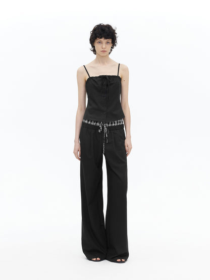 AFTADAWN Checkered Ruched Tie Buttoned Cinched Waist Women&
