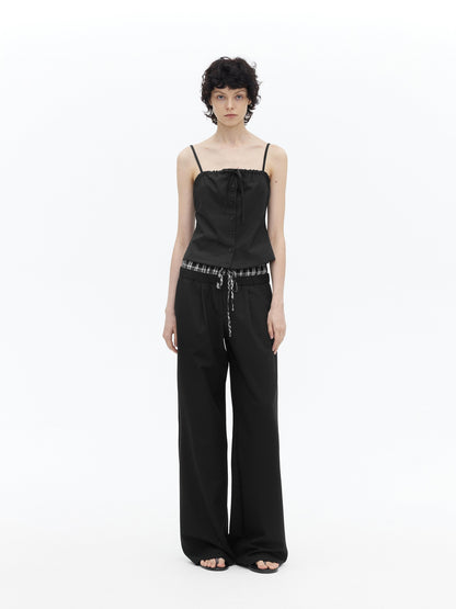 AFTADAWN Checkered Ruched Tie Buttoned Cinched Waist Women&