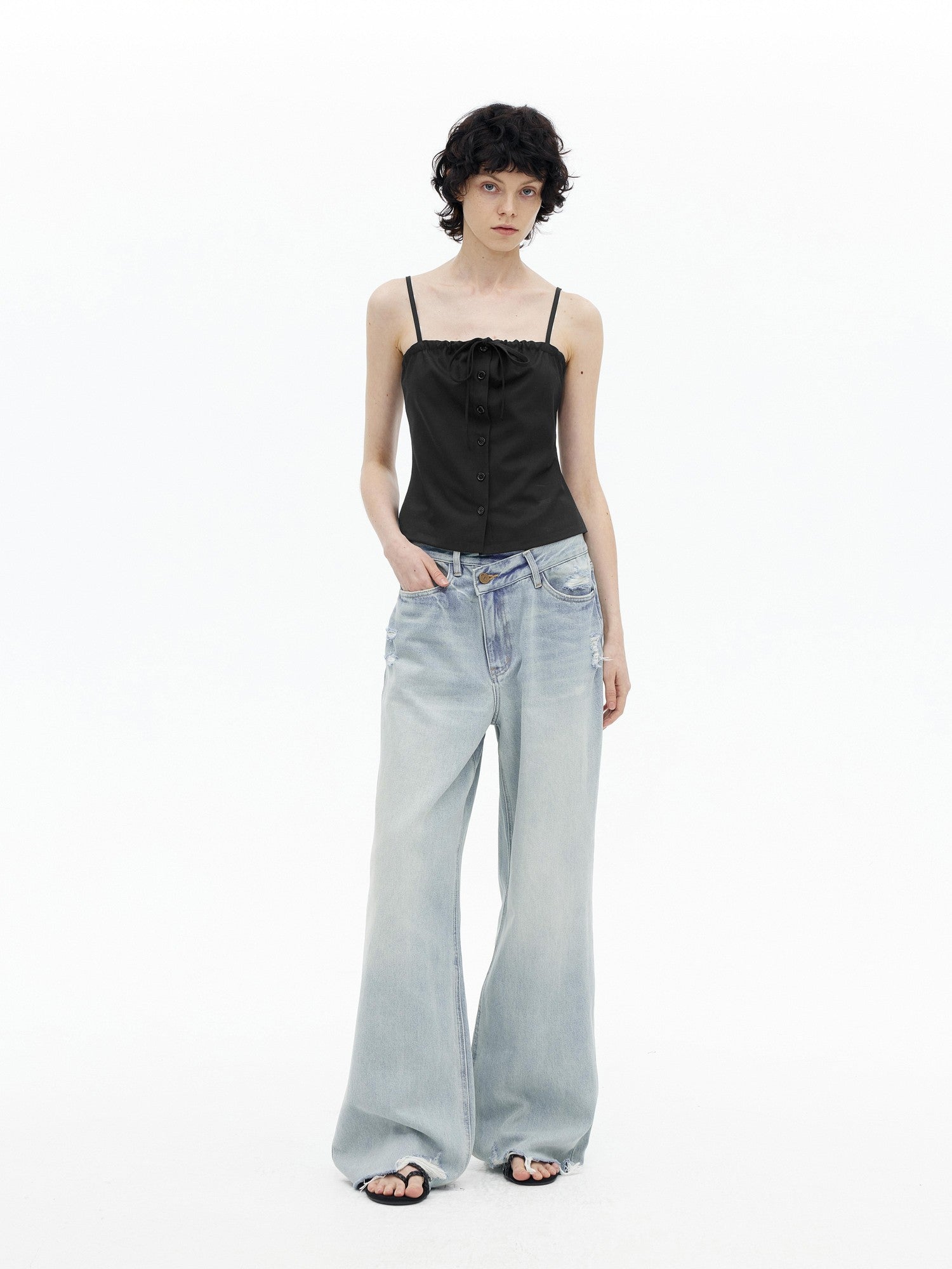 AFTADAWN Checkered Ruched Tie Buttoned Cinched Waist Women&