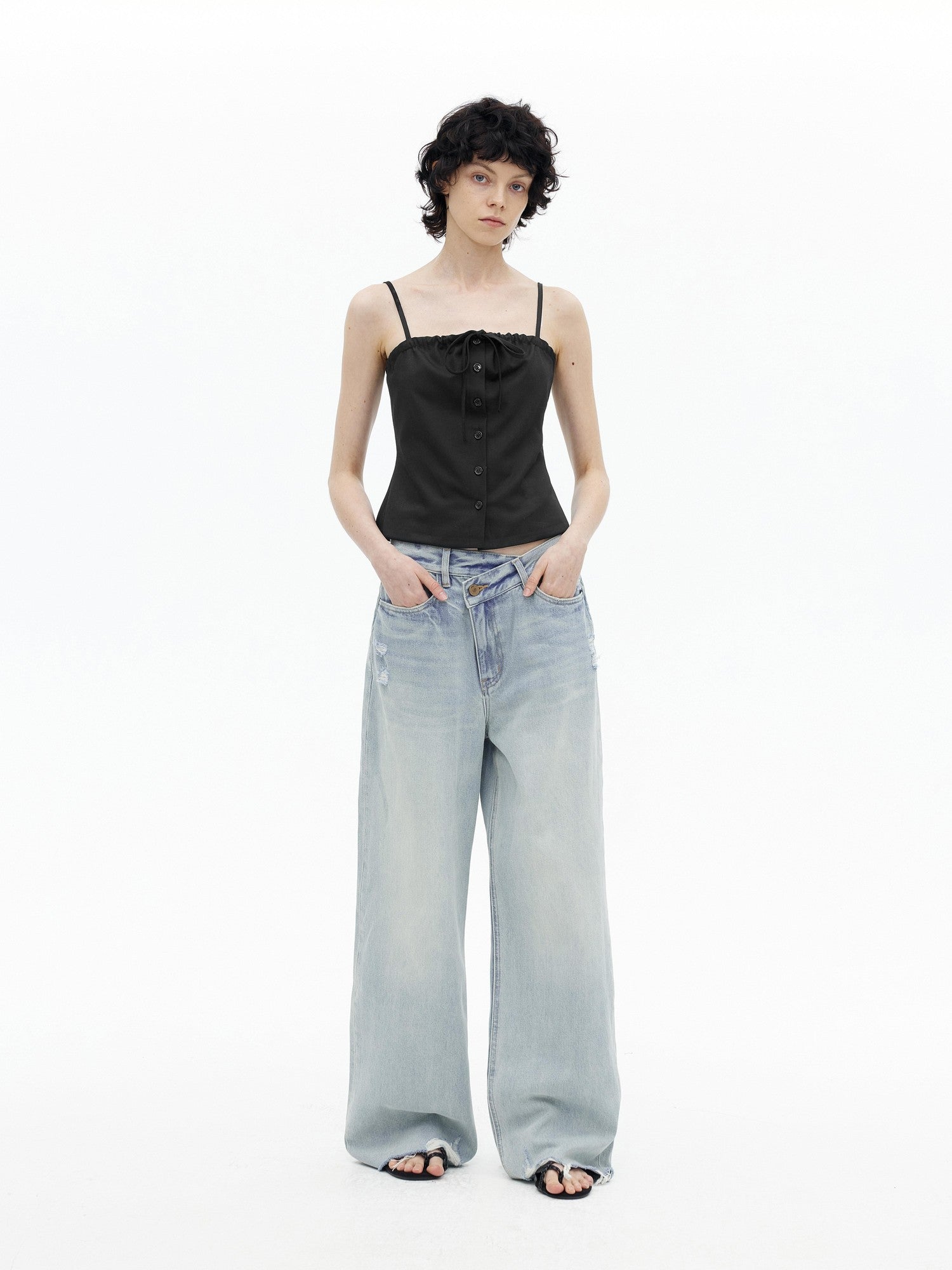 AFTADAWN Checkered Ruched Tie Buttoned Cinched Waist Women&