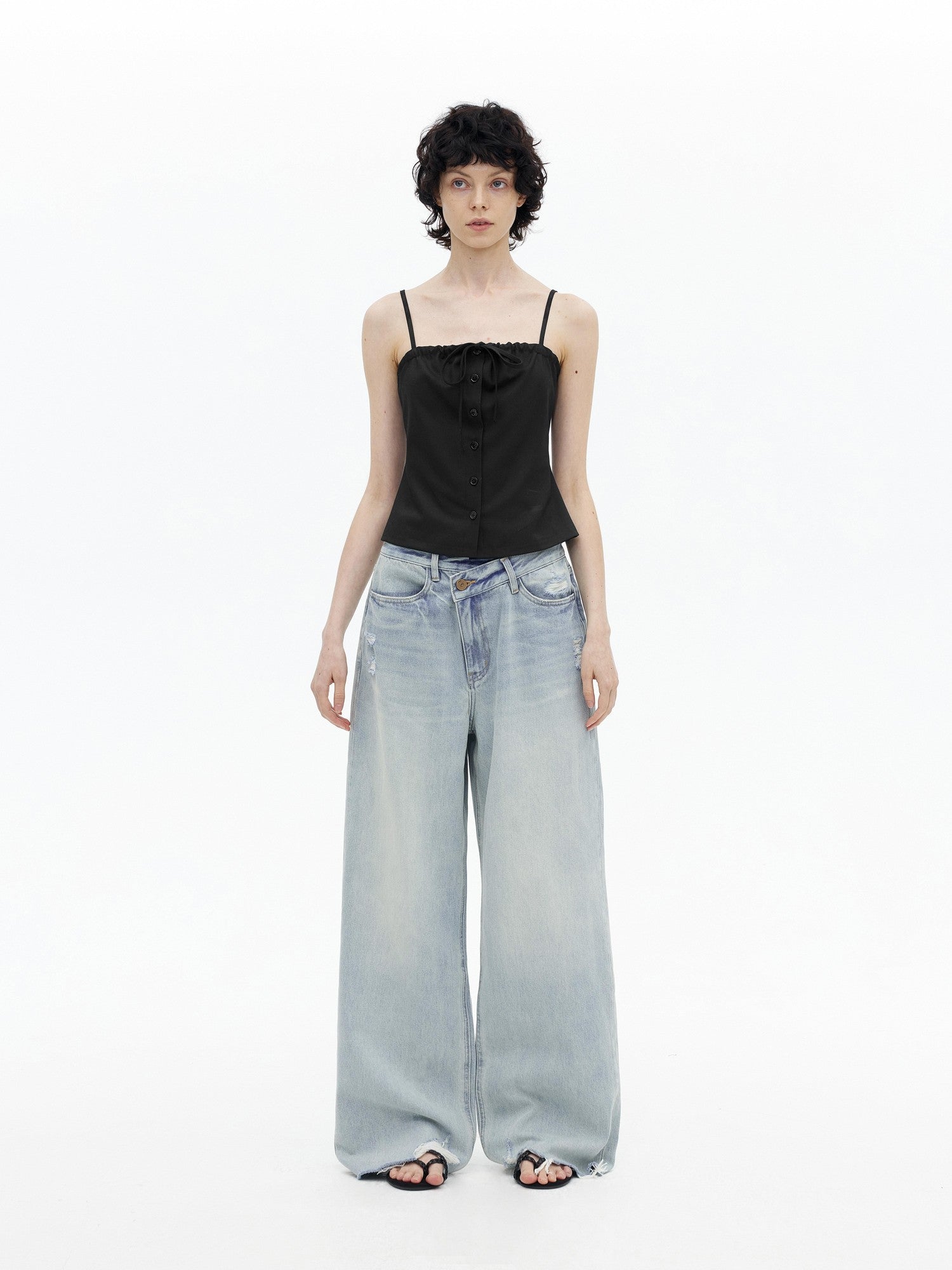 AFTADAWN Checkered Ruched Tie Buttoned Cinched Waist Women&