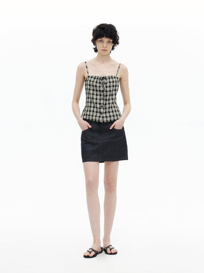 AFTADAWN Checkered Ruched Tie Buttoned Cinched Waist Women&