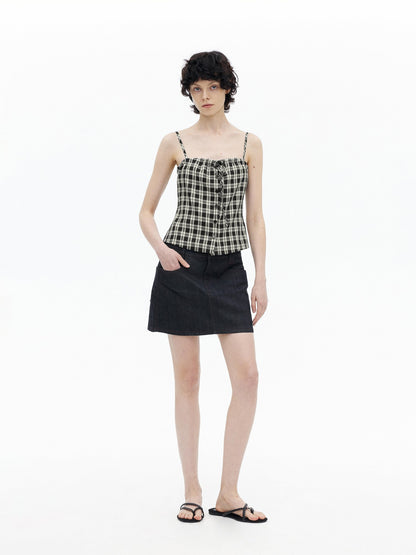 AFTADAWN Checkered Ruched Tie Buttoned Cinched Waist Women&