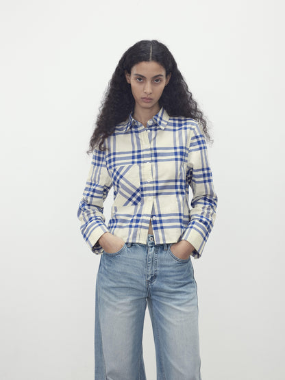 AFTADAWN Classic Blue And White Check Oversized Collar Shirt