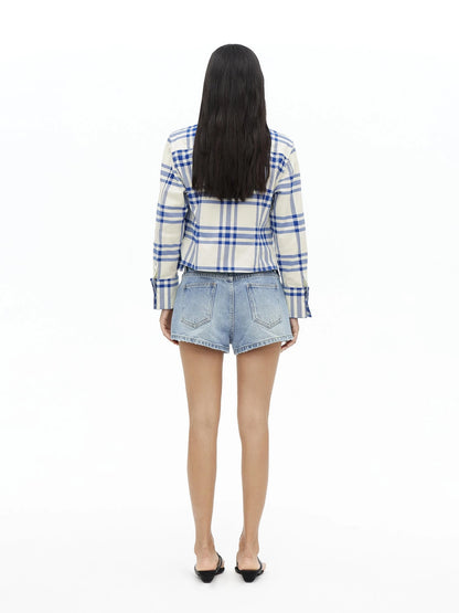Classic Blue And White Check Oversized Long Sleeve Shirt