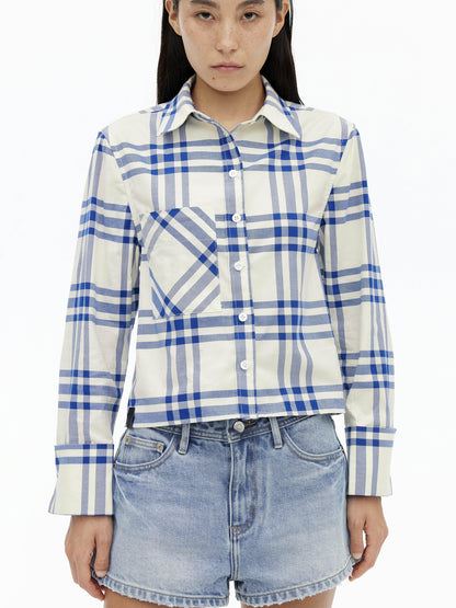 AFTADAWN Classic Blue And White Check Oversized Long Sleeve Shirt