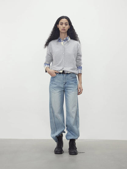 Classic Blue And White Check Oversized Long Sleeve Shirt