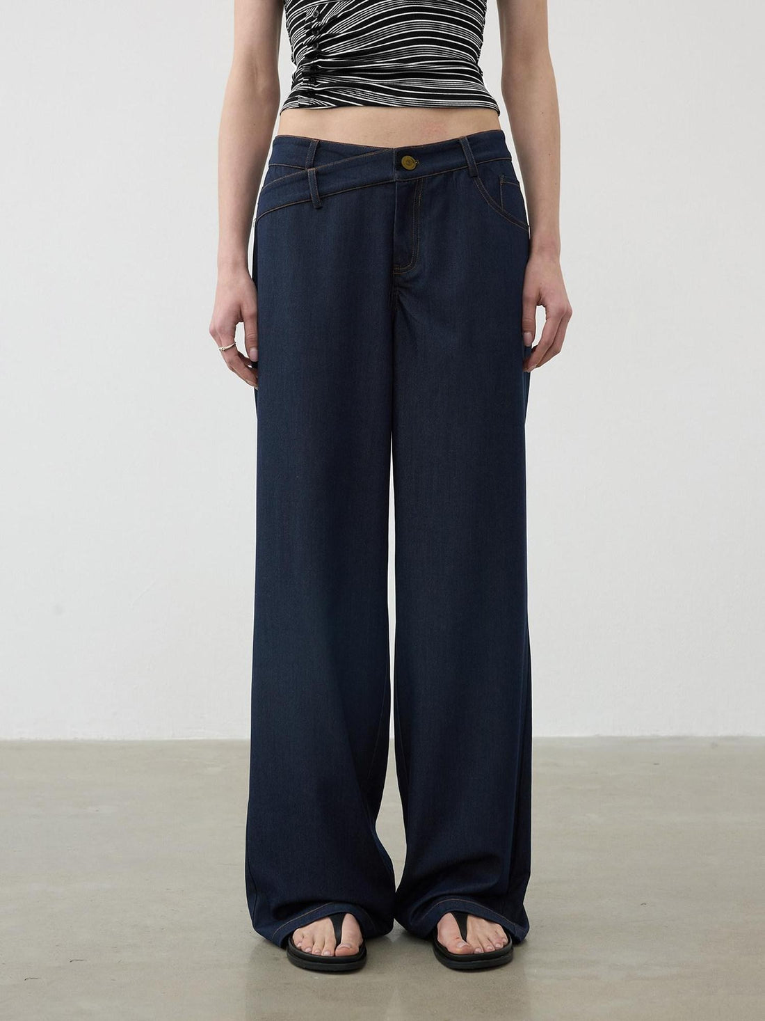 AFTADAWN Classic Blue Embroidered Low Waist Draped Women&