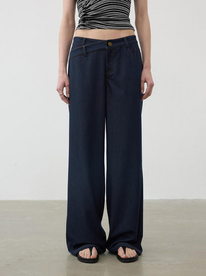 AFTADAWN Classic Blue Embroidered Low Waist Draped Women&