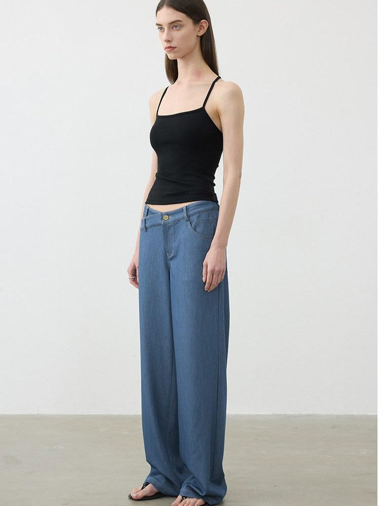 AFTADAWN Classic Blue Embroidered Low Waist Draped Women&
