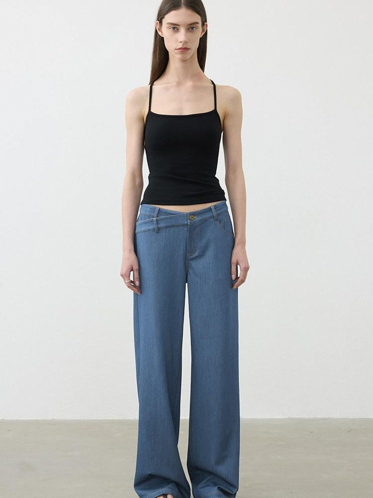 AFTADAWN Classic Blue Embroidered Low Waist Draped Women&