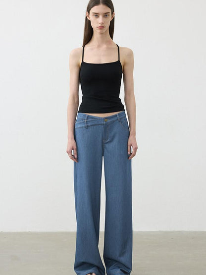 AFTADAWN Classic Blue Embroidered Low Waist Draped Women&