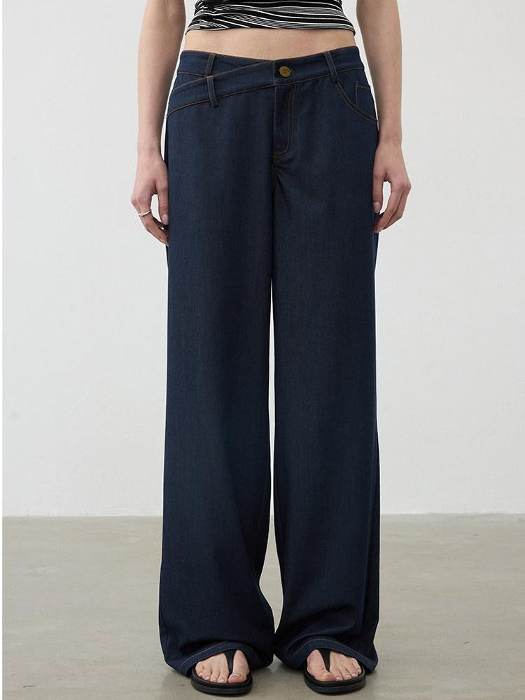 AFTADAWN Classic Blue Embroidered Low Waist Draped Women&