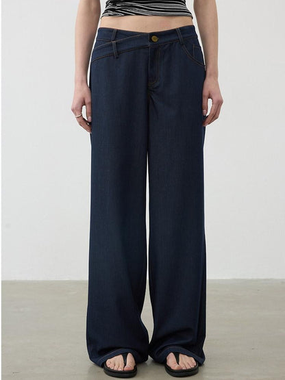 AFTADAWN Classic Blue Embroidered Low Waist Draped Women&