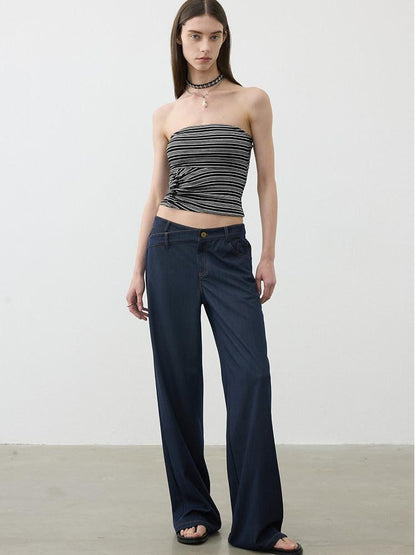 AFTADAWN Classic Blue Embroidered Low Waist Draped Women&