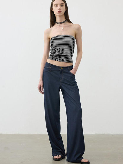 AFTADAWN Classic Blue Embroidered Low Waist Draped Women&