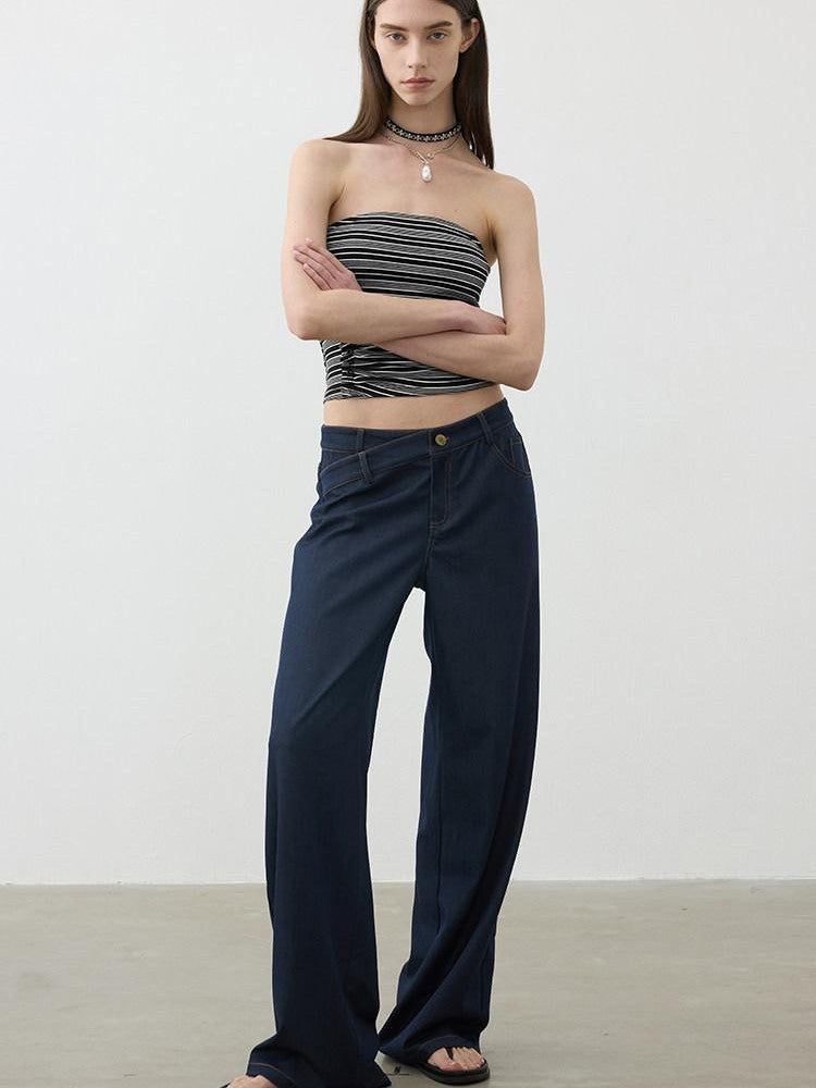 AFTADAWN Classic Blue Embroidered Low Waist Draped Women&