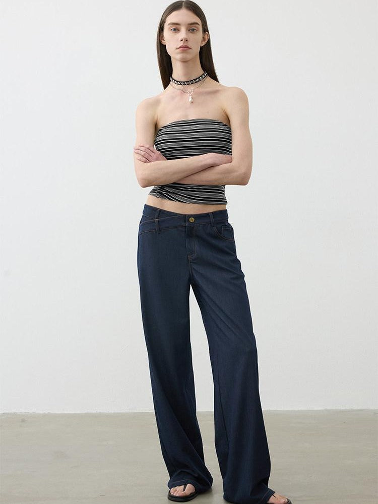 AFTADAWN Classic Blue Embroidered Low Waist Draped Women&