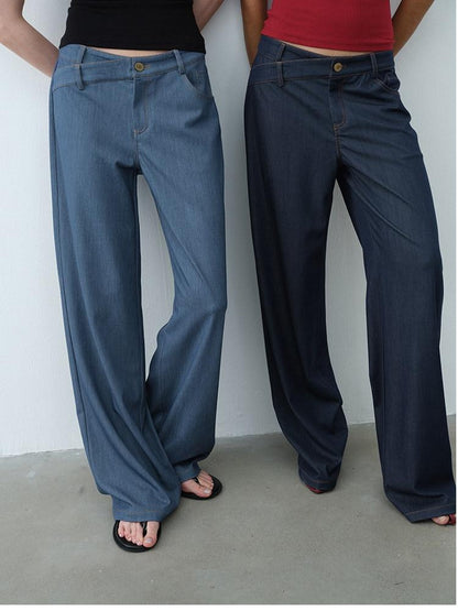 AFTADAWN Classic Blue Embroidered Low Waist Draped Women&