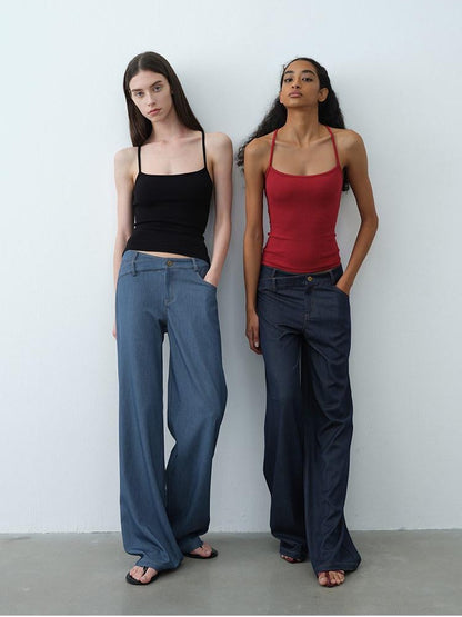 AFTADAWN Classic Blue Embroidered Low Waist Draped Women&