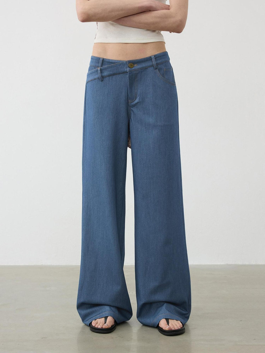 AFTADAWN Classic Blue Embroidered Low Waist Draped Women&