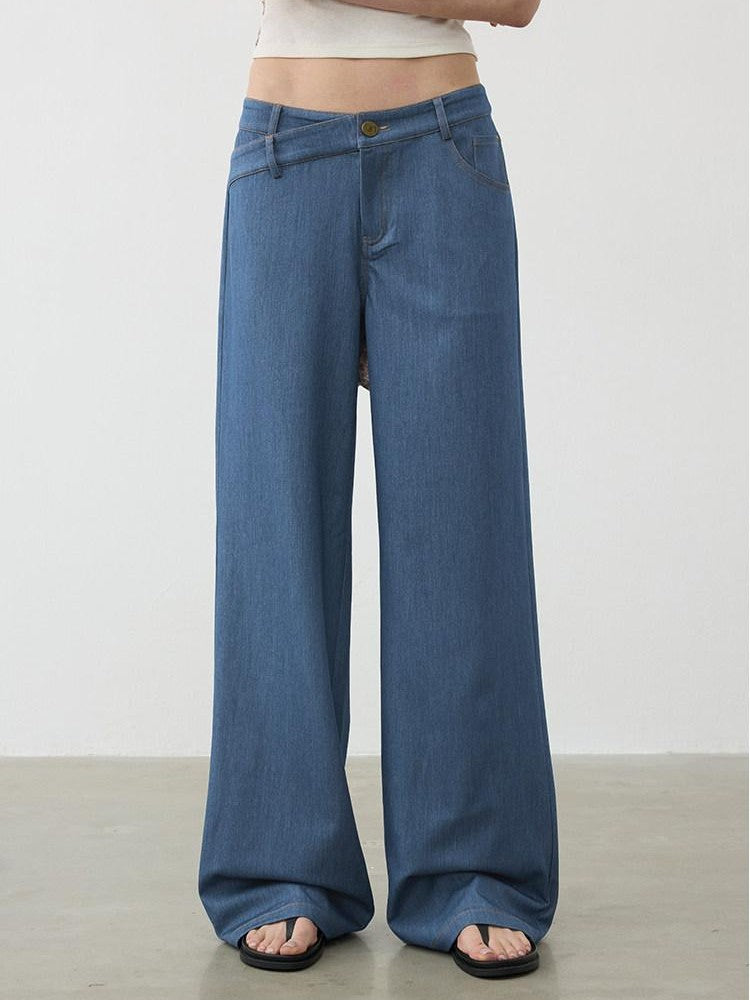 AFTADAWN Classic Blue Embroidered Low Waist Draped Women&