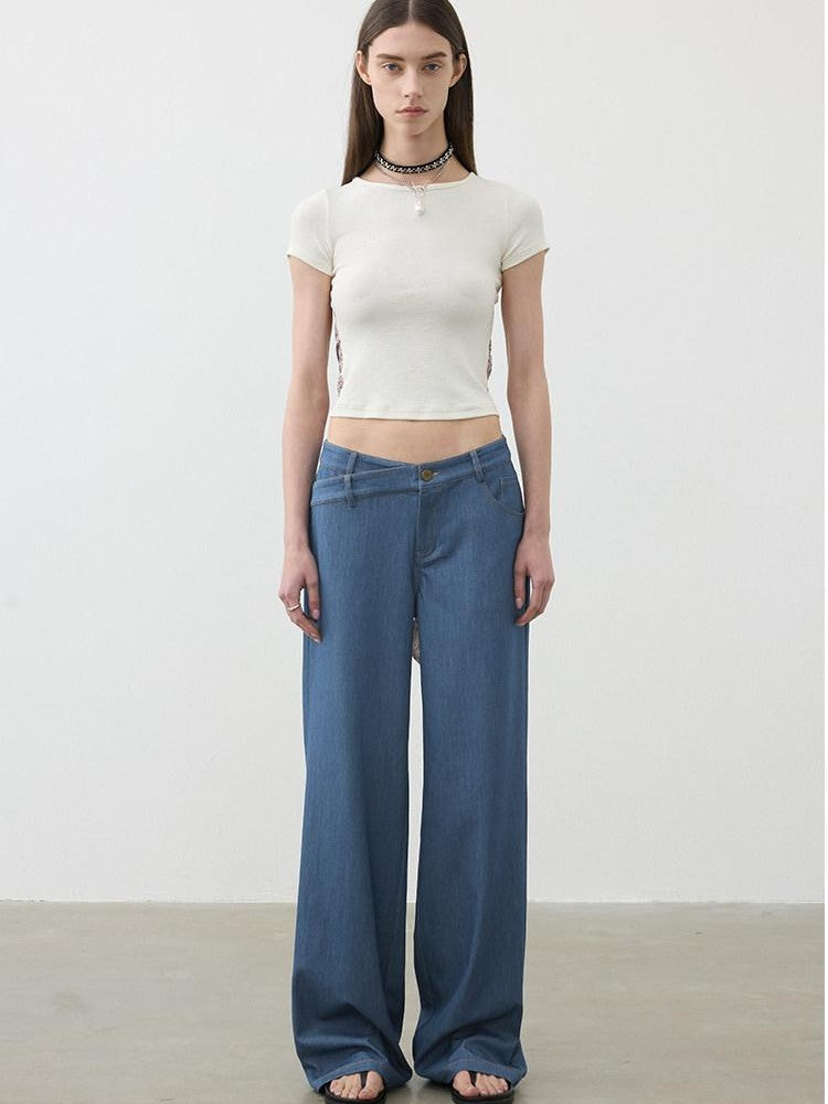 AFTADAWN Classic Blue Embroidered Low Waist Draped Women&