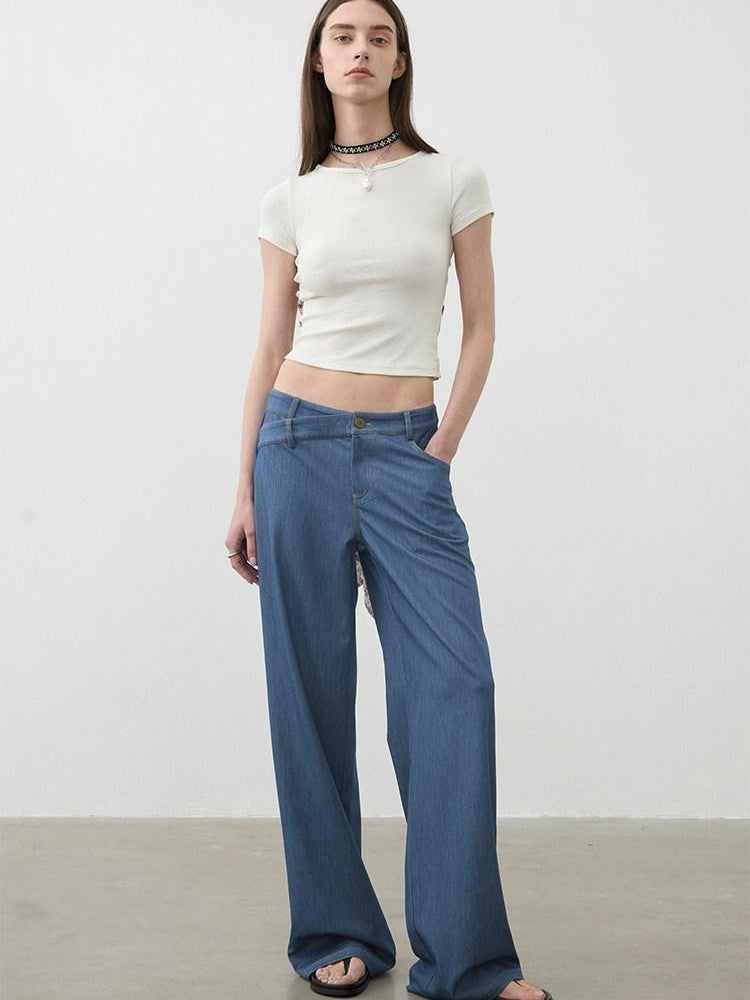 AFTADAWN Classic Blue Embroidered Low Waist Draped Women&