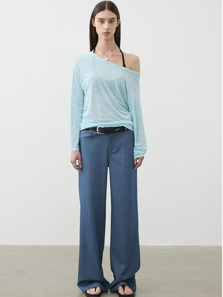 AFTADAWN Classic Blue Embroidered Low Waist Draped Women&