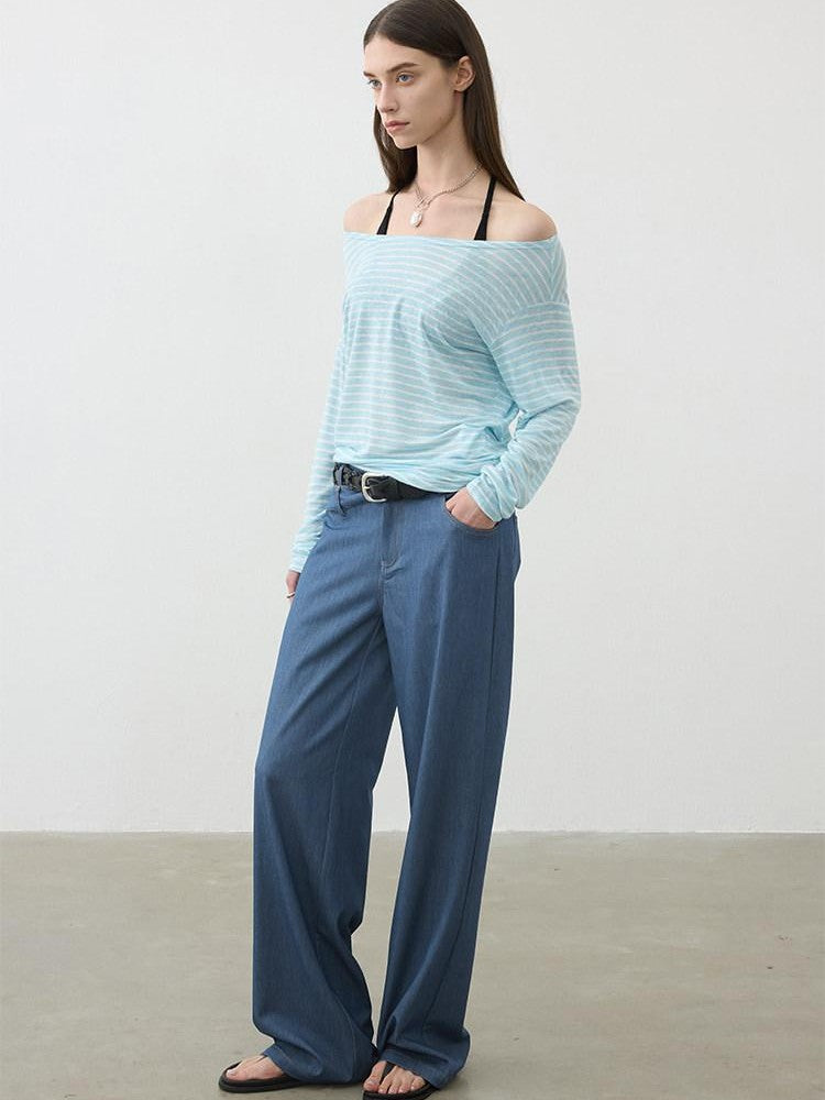 AFTADAWN Classic Blue Embroidered Low Waist Draped Women&