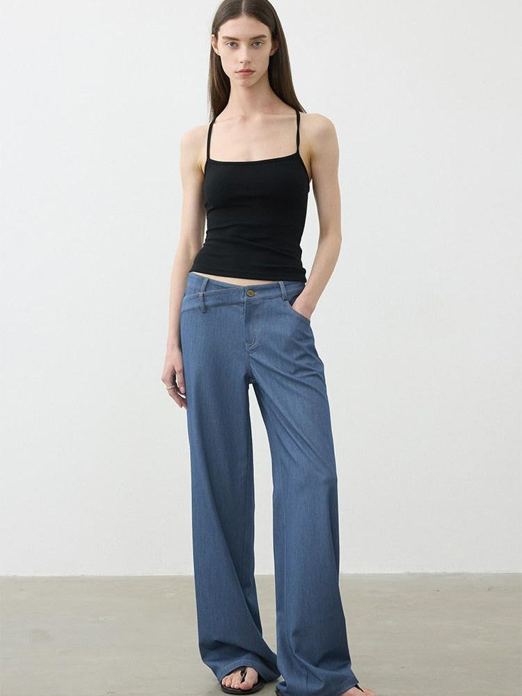 AFTADAWN Classic Blue Embroidered Low Waist Draped Women&