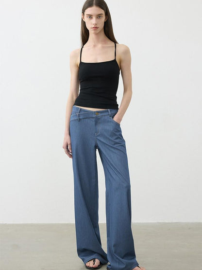 AFTADAWN Classic Blue Embroidered Low Waist Draped Women&