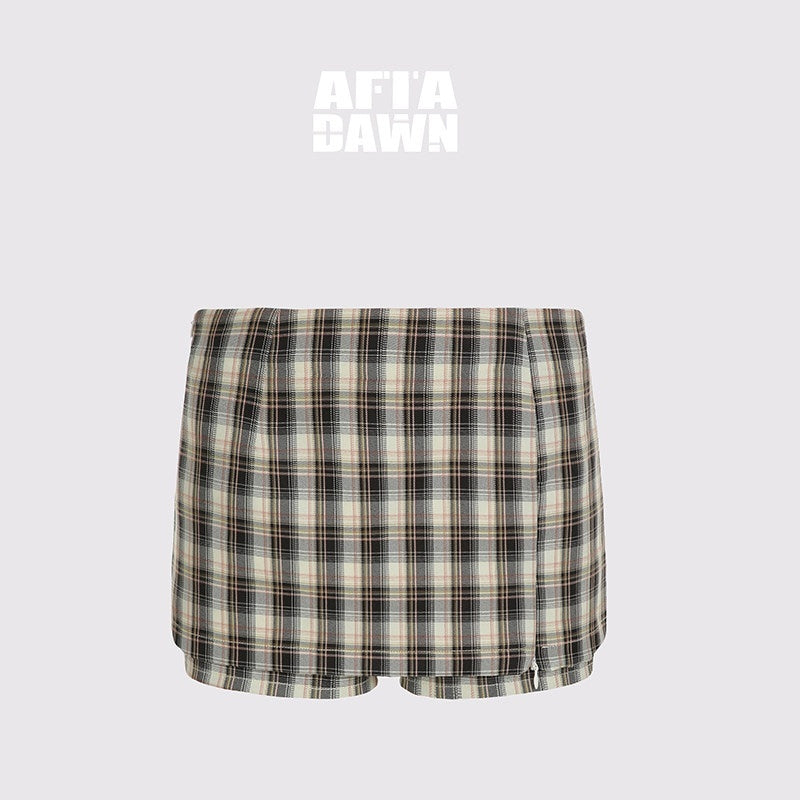 AFTADAWN_Classic_Plaid_A_Line_Side_Zipper_Convertible_Low_Waist_Women&