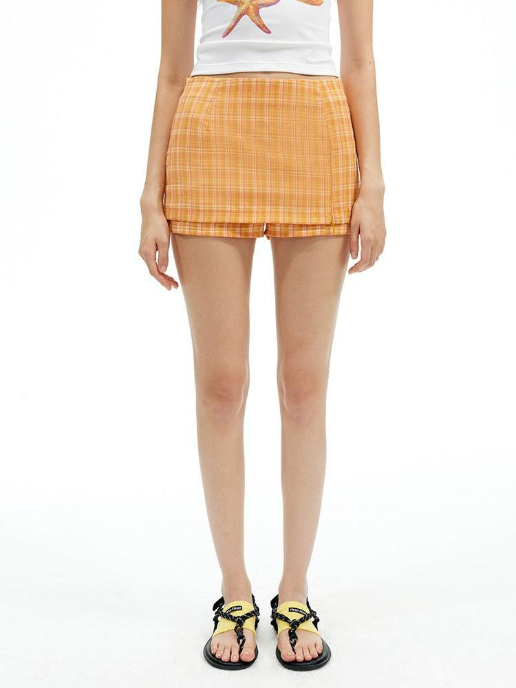 AFTADAWN Classic Plaid A Line Side Zipper Convertible Low Waist Women&