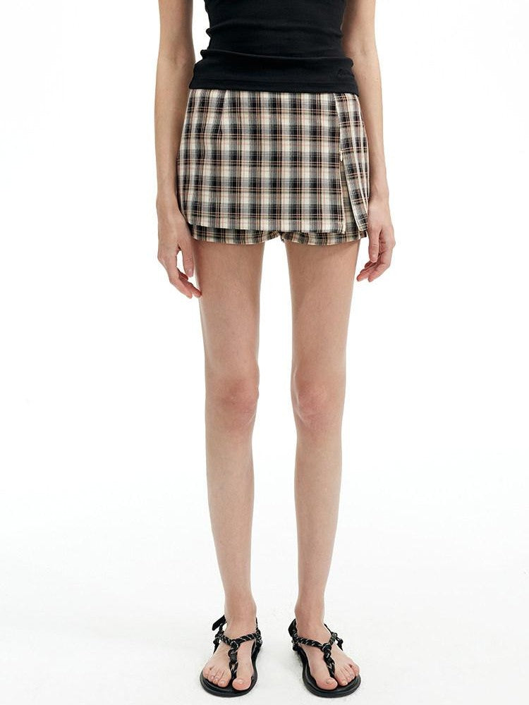 AFTADAWN Classic Plaid A Line Side Zipper Convertible Low Waist Women&