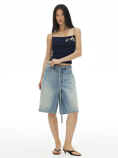 AFTADAWN Classic Washed Wide Leg Mid Rise Women&