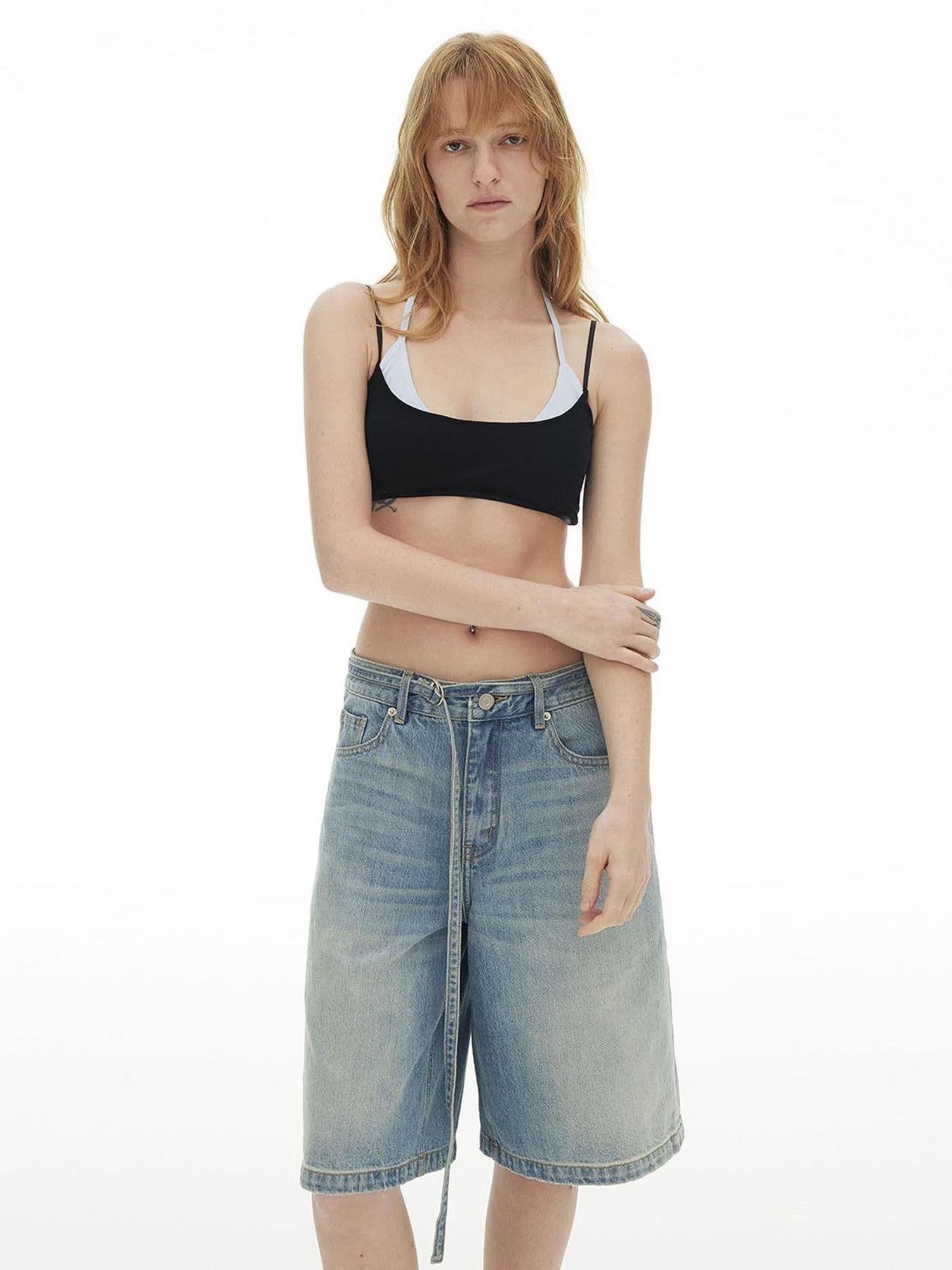 AFTADAWN Classic Washed Wide Leg Mid Rise Women&