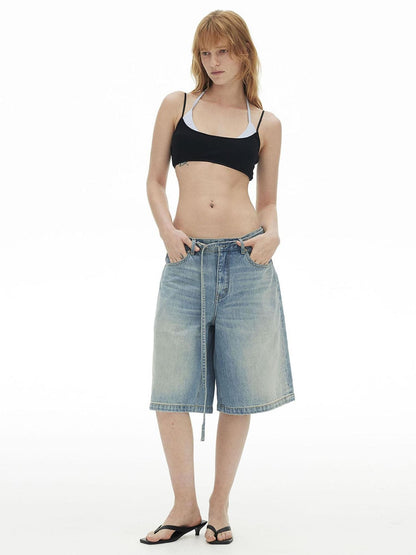 AFTADAWN Classic Washed Wide Leg Mid Rise Women&